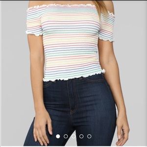 Multi color off the shoulder shirt
